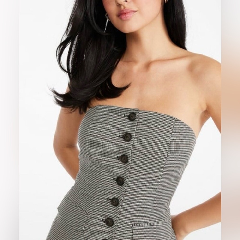 🩶🖤JustFab Black and White Houndstooth Strapless Top🖤🩶
